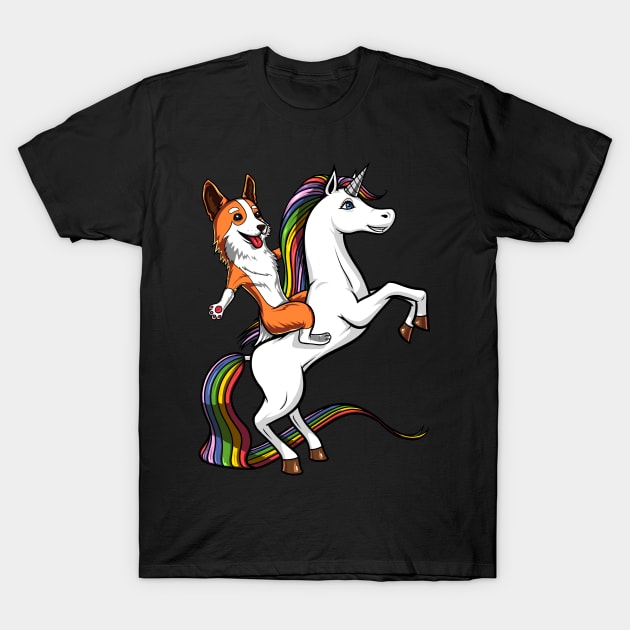 Corgi Dog Riding Unicorn T-Shirt by underheaven